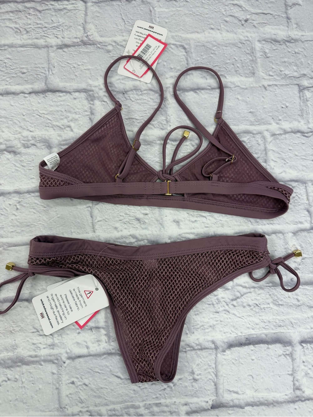 Wicked Weasel RARE Retired Dirty Mauve Crop Bikini Top Cheeky Bottom NWT's Sz S - Picture 15 of 16